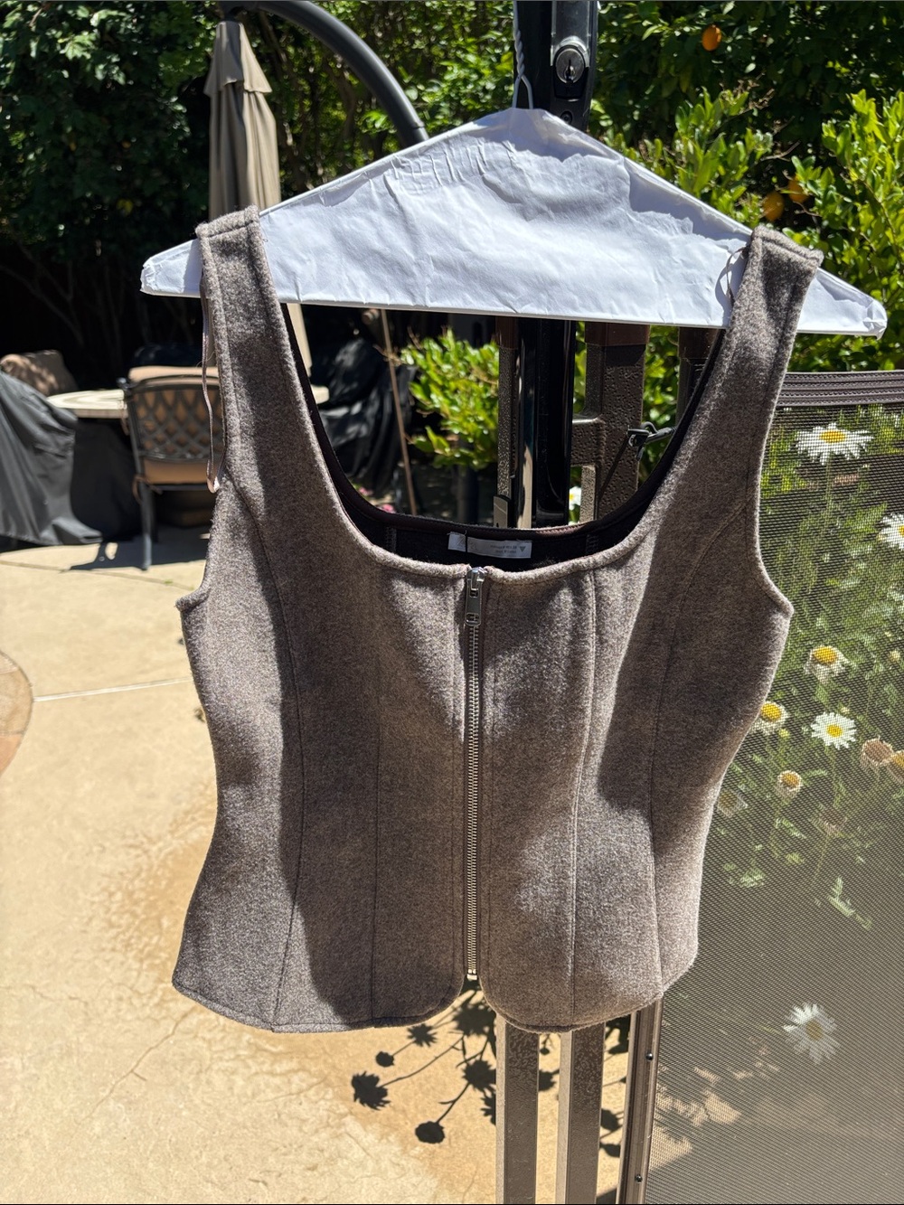 Zara Taupe Wool-Blend Sleeveless Zip Front Top